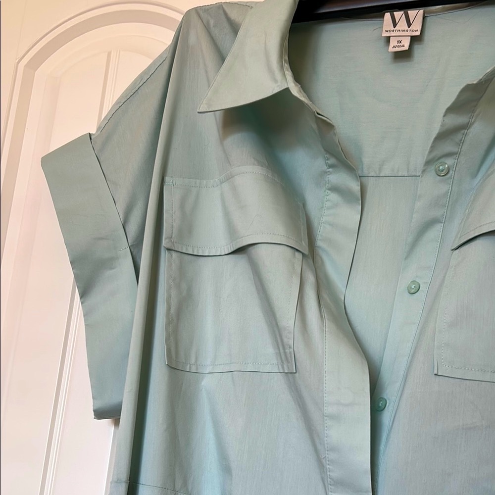 Elegant Pale green Shirt Dress - Picture 3 of 7